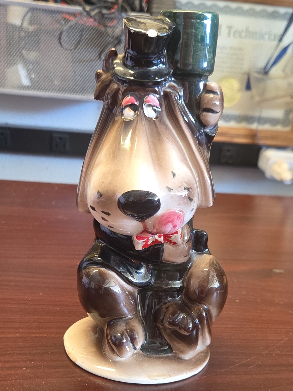 Ceramic Brown Dog Figurine with Top Hat - Decorative Home Accent
